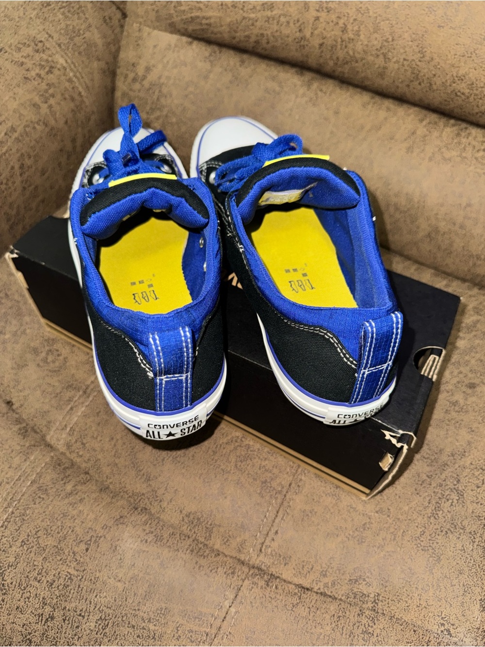 Converse Low Top Sneakers in Black, Royal Blue & Yellow - Picture 4 of 9